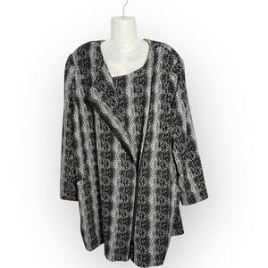 Sejour Long Snakeskin Print Textured Jacket Sz 20w Black Lined Double Zip Up